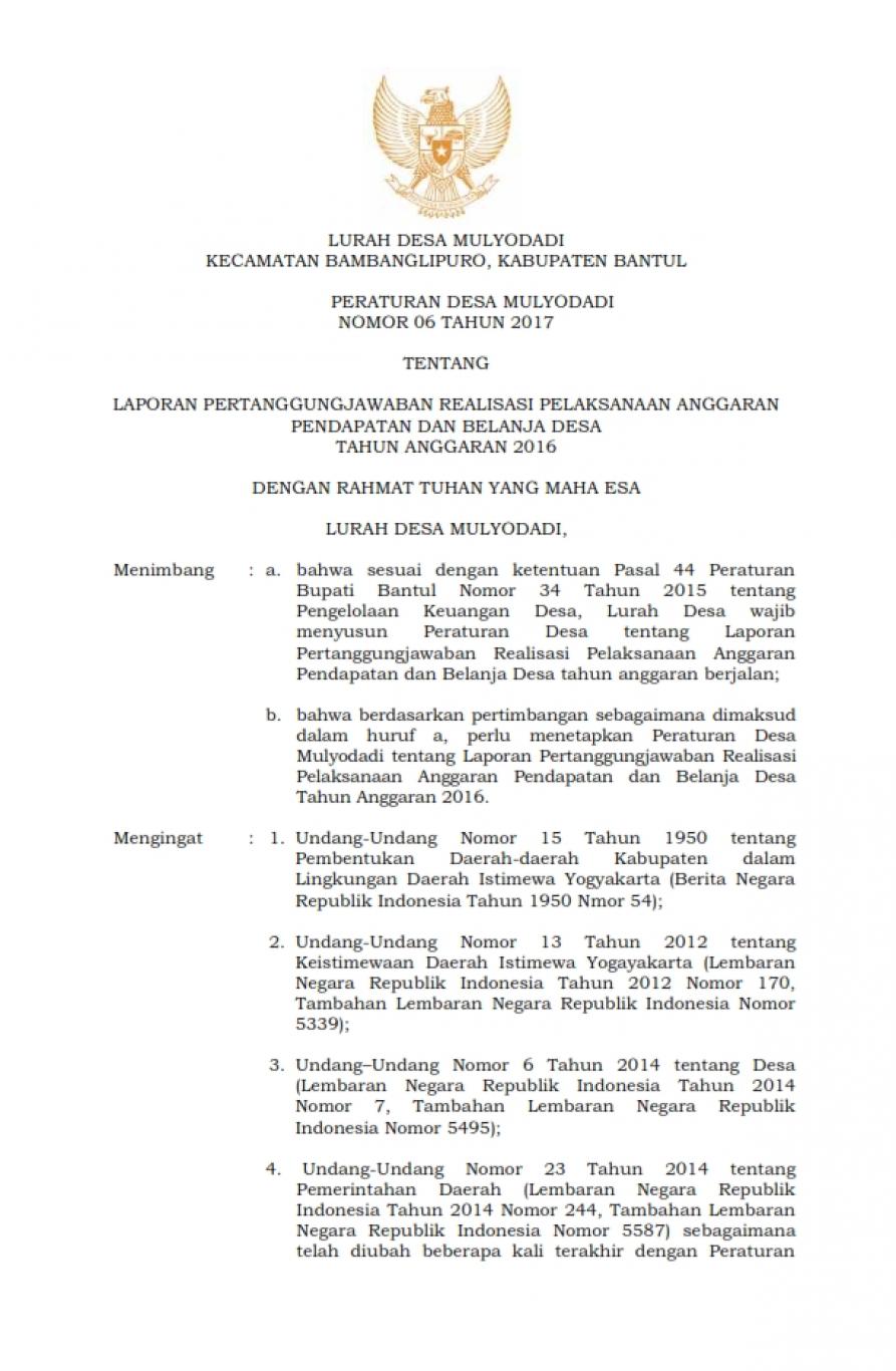 PERDES NO 06 TAHUN 2017 TENTANG LAPORAN PERTANGGUNGJAWABAN 